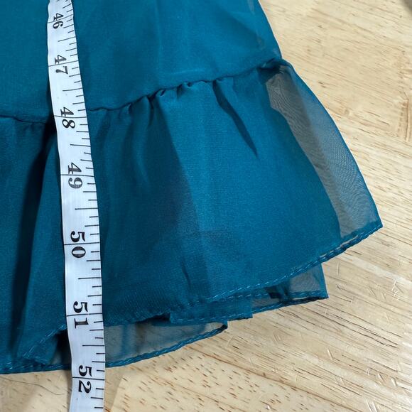 Mac Duggal NWT Teal Chiffon Ruched Tiered Puff Sleeve A Line Maxi Dress Size 6 - Picture 8 of 8